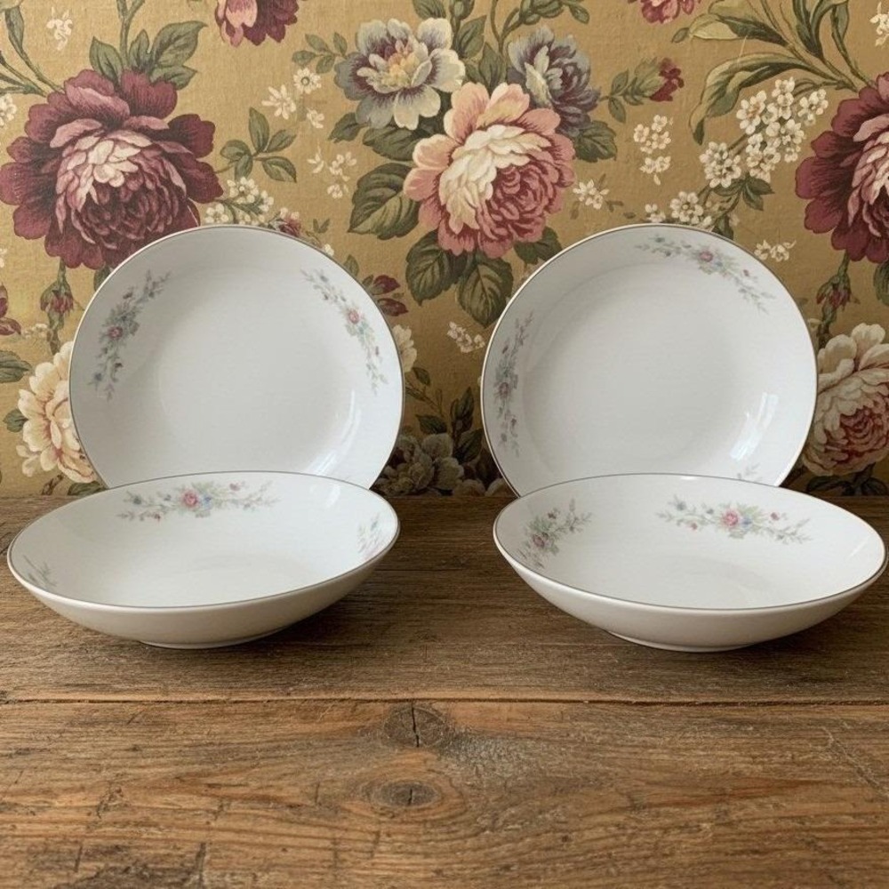 Florentine Fantasia Floral Dessert Bowls, Set Of 4, Fine Bone China Dinnerware